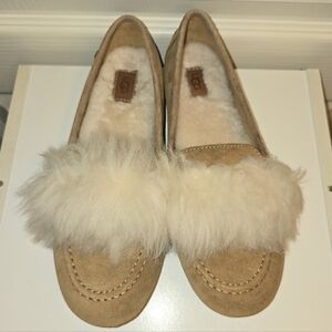 UGG Tan Suede Leather Hair-on Loafer Shoes, sz 7